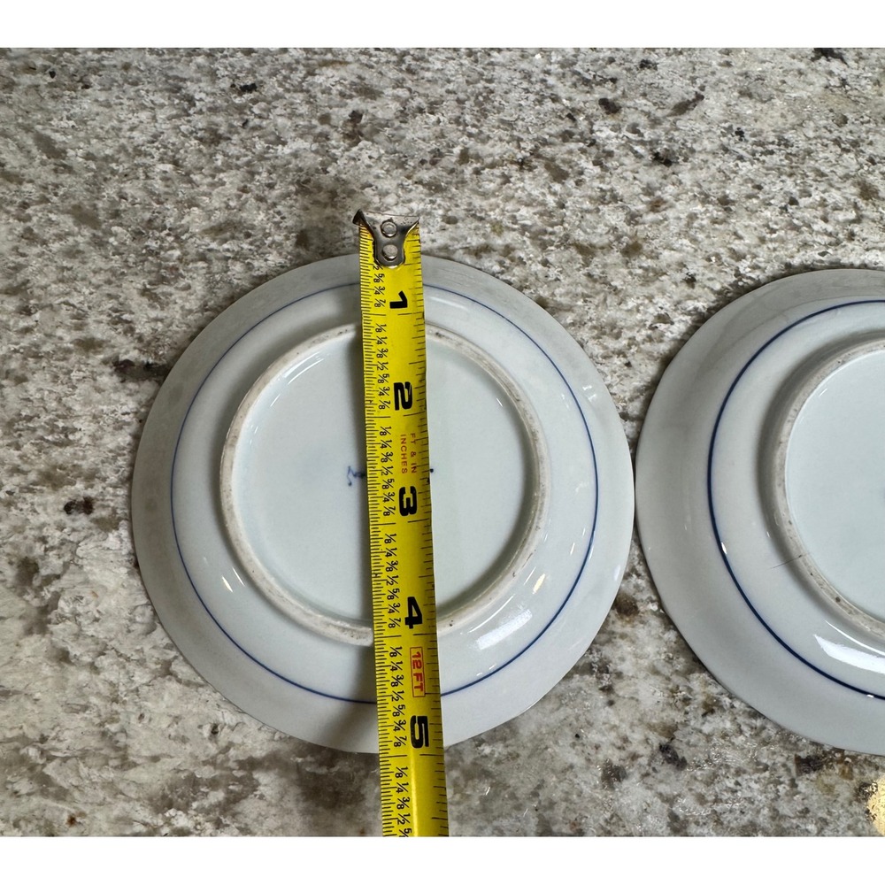 Vintage Japanese Blue and White Peacock Porcelain Small Plates Set of 2 4.75in - Picture 4 of 4